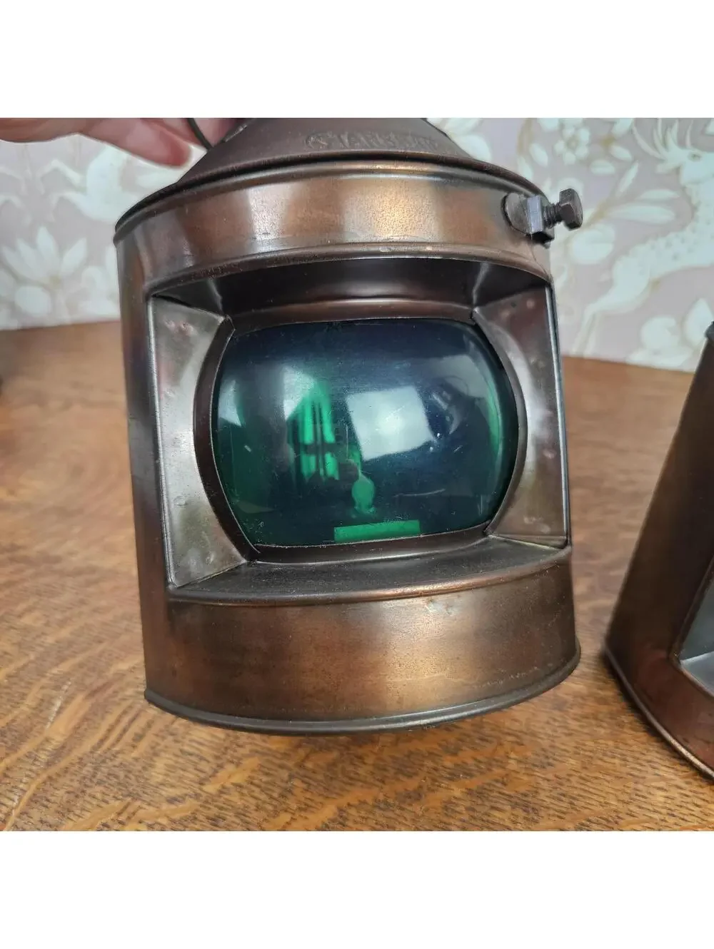 Vtg Nautical Port Starboard Oil Lanterns Brass Tone Navigation Red Green Glass